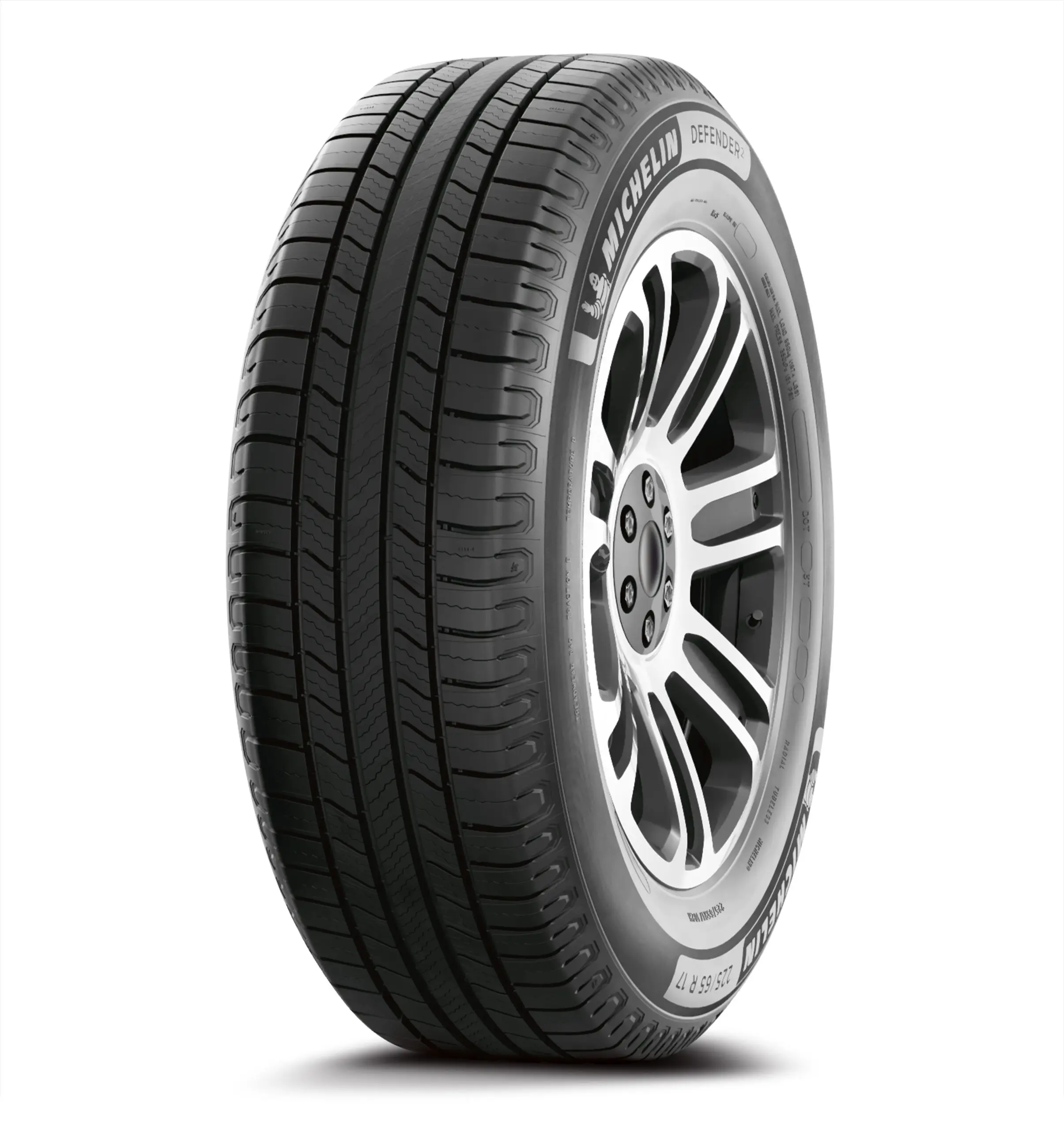 Mich – Defender 2 A photograph of a Michelin Defender 2 tire on a white background