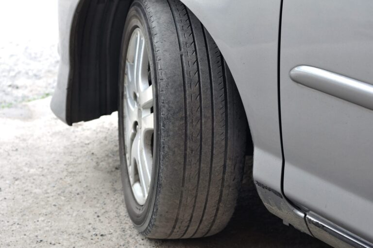 A closeup view of a worn, ready to be replaced tire.
