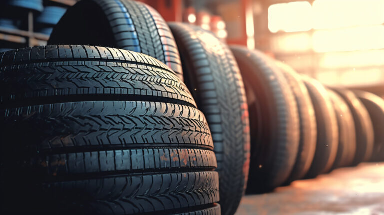 Close-up of stack of tires.