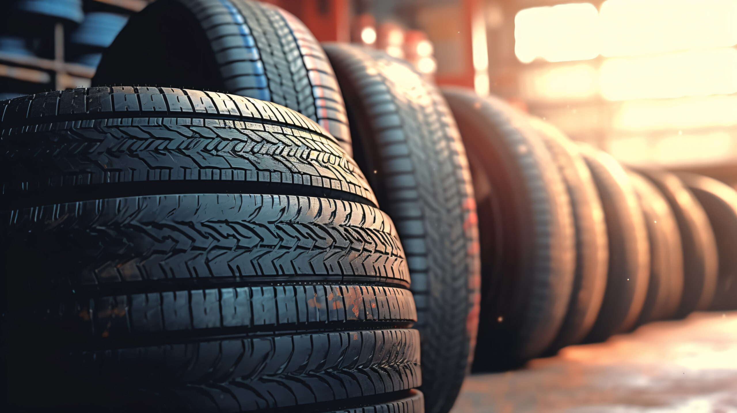 Close-up of stack of tires.