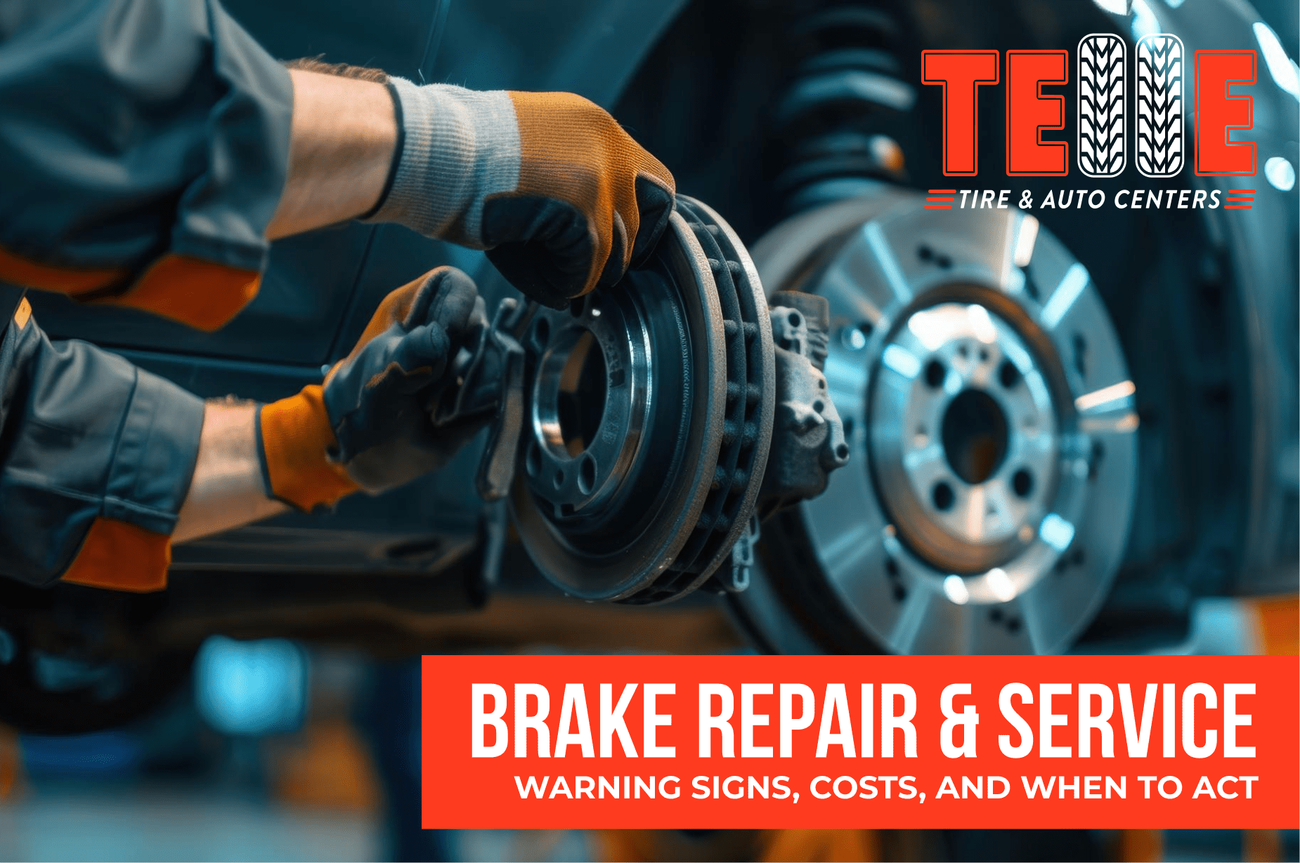 Mechanic performing a brake service at Telle Tire & Auto Centers