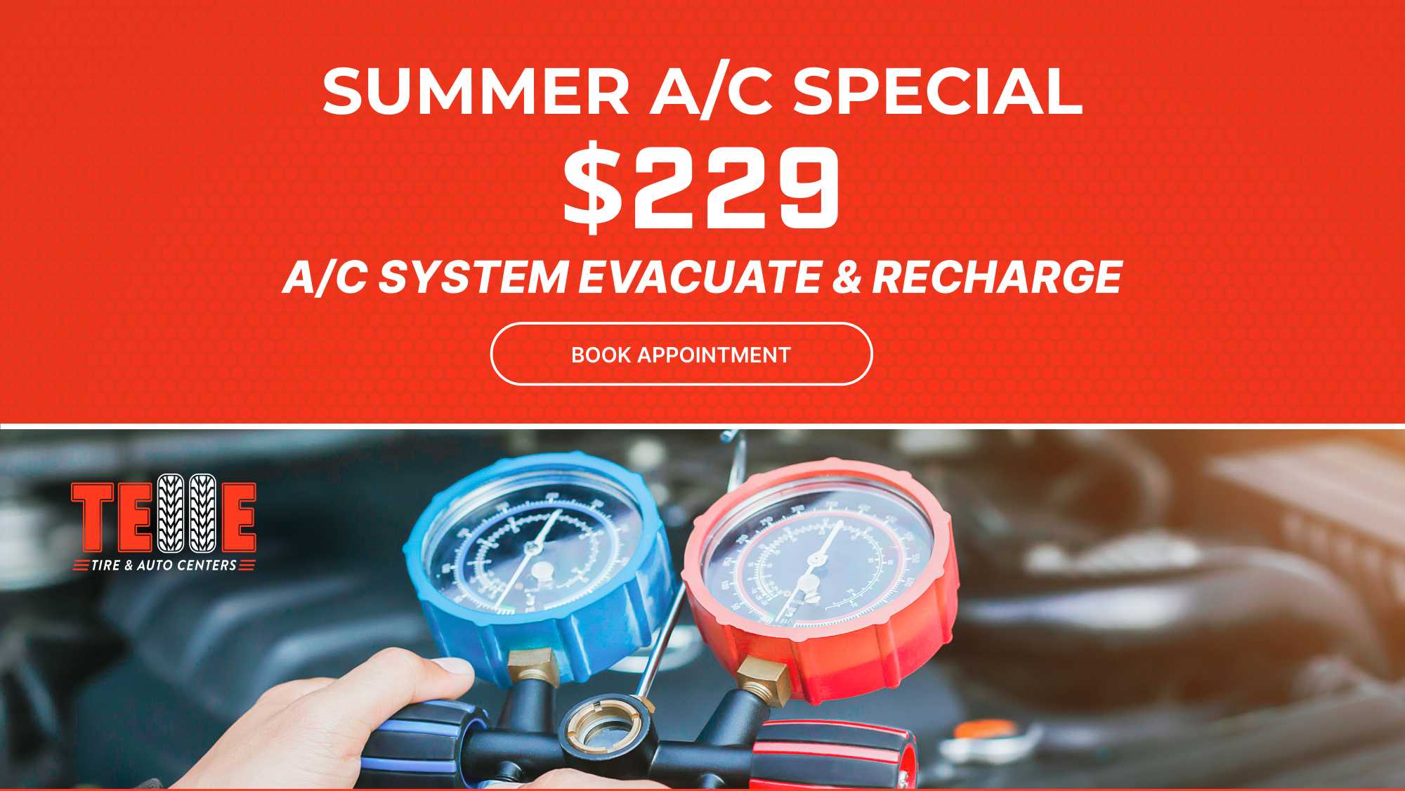 Technician performing an A/C recharge service at Telle Tire in Missouri