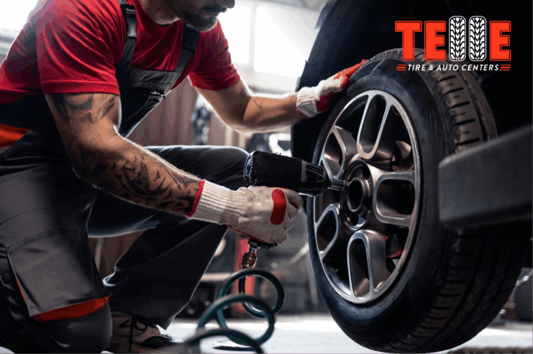 Technician performing a Springfield MO tire inspection at Telle Tire & Auto Centers