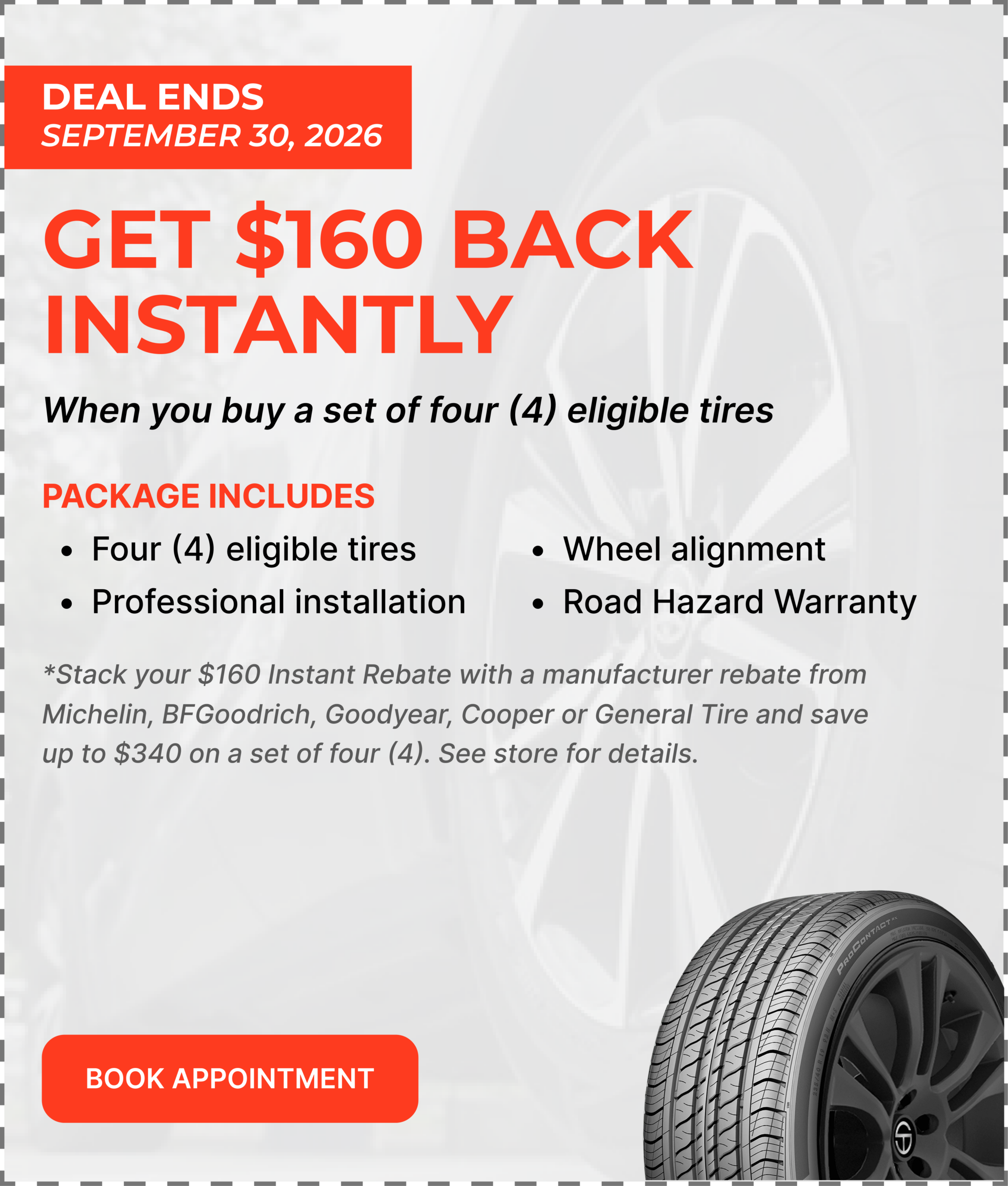 Get $160 back instantly when you buy a set of four eligible tires — Shop Tires