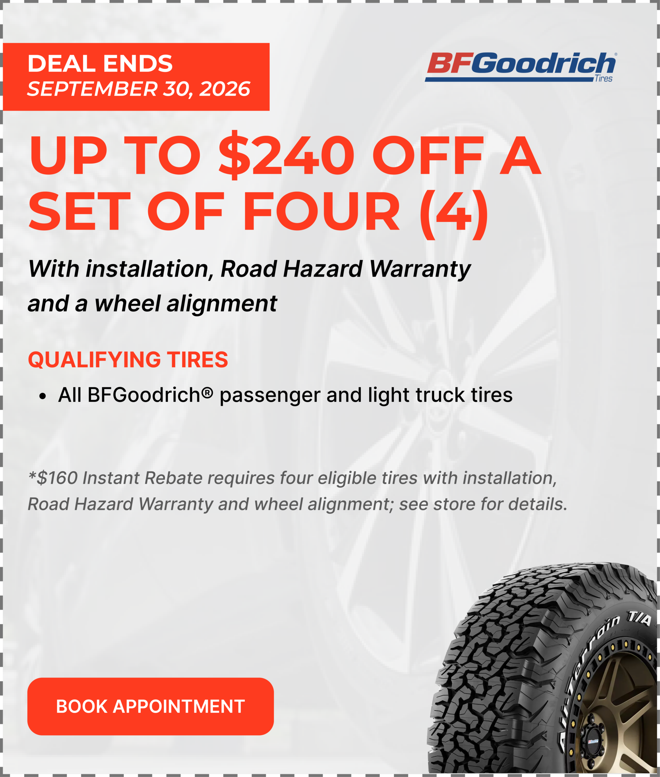 Save $240 on qualifying BFGoodrich tires — Redeem Offer