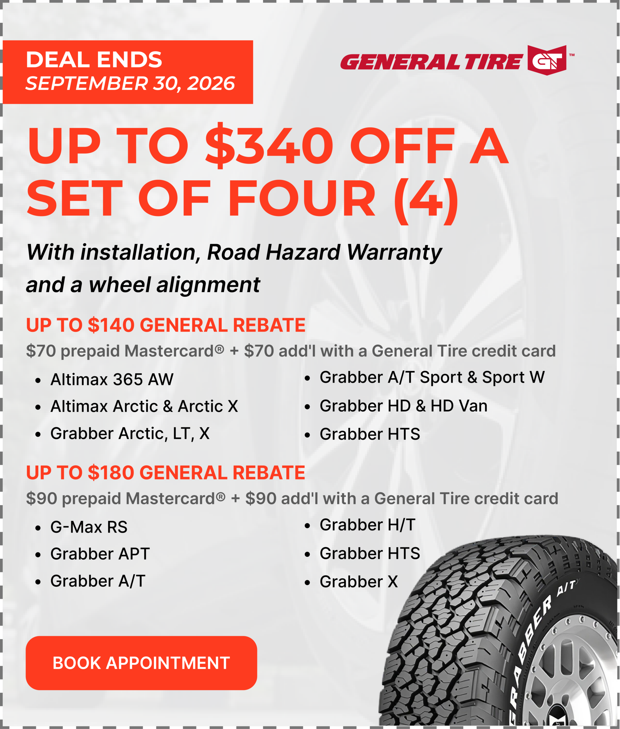 Up to $140–$180 General Tire rebate — Shop Tires