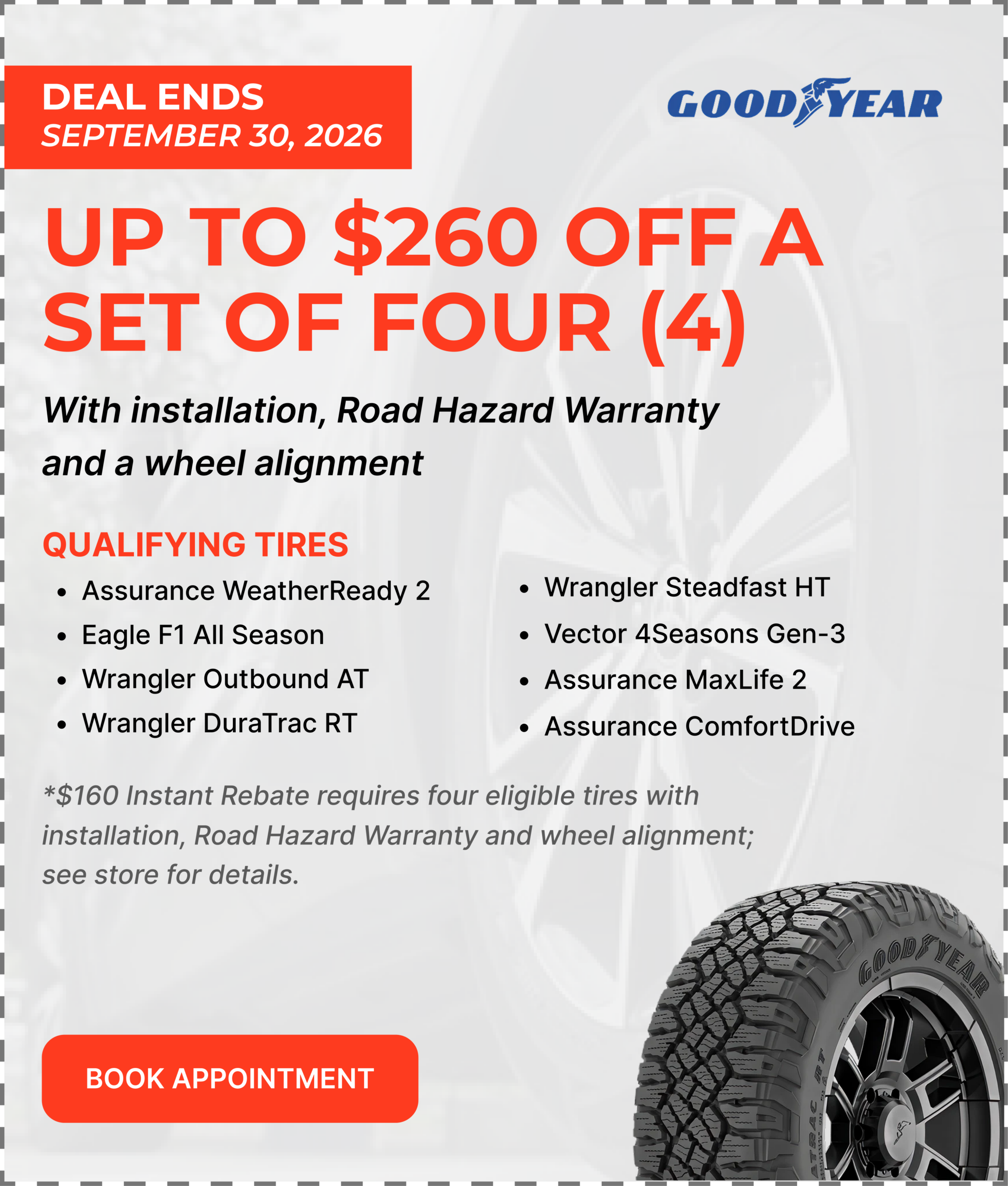 Save $260 on qualifying Goodyear tires — Shop Tires