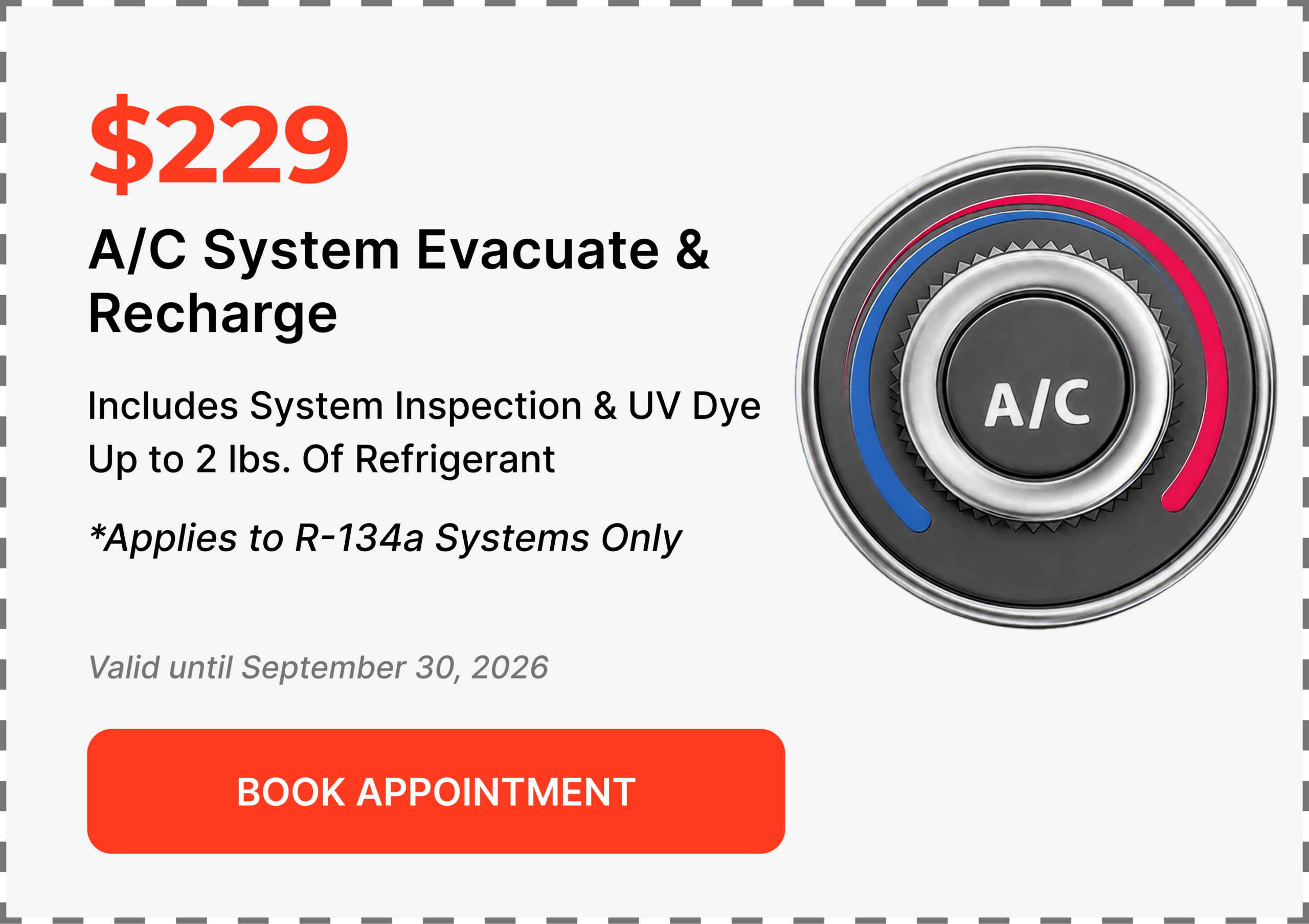 A/C system evacuate & recharge special — Book Appointment