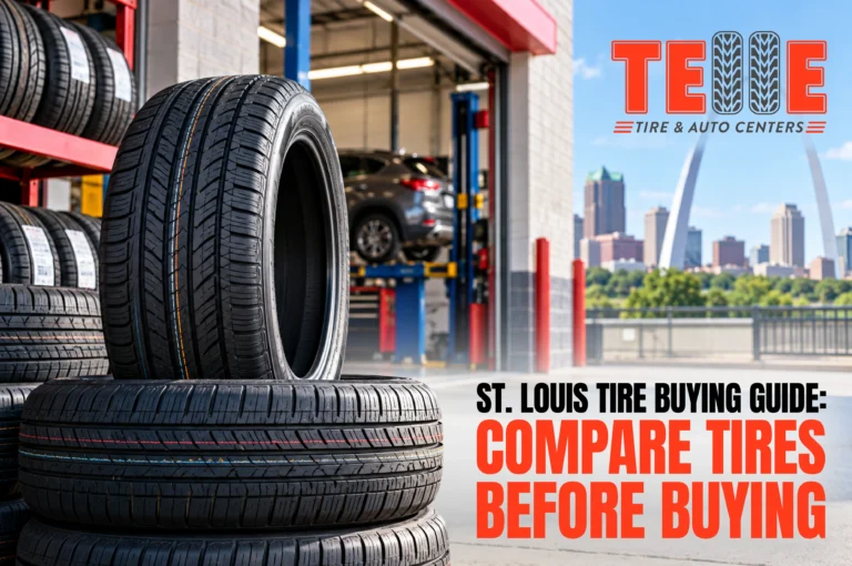 St Louis Tire Buying Guide comparing different tire options at a local tire shop