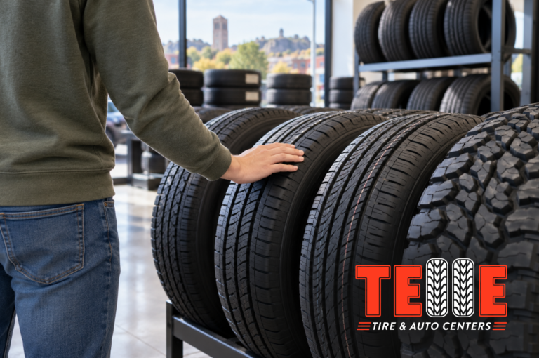 First-time buyer comparing tire options at a Springfield MO tire shop