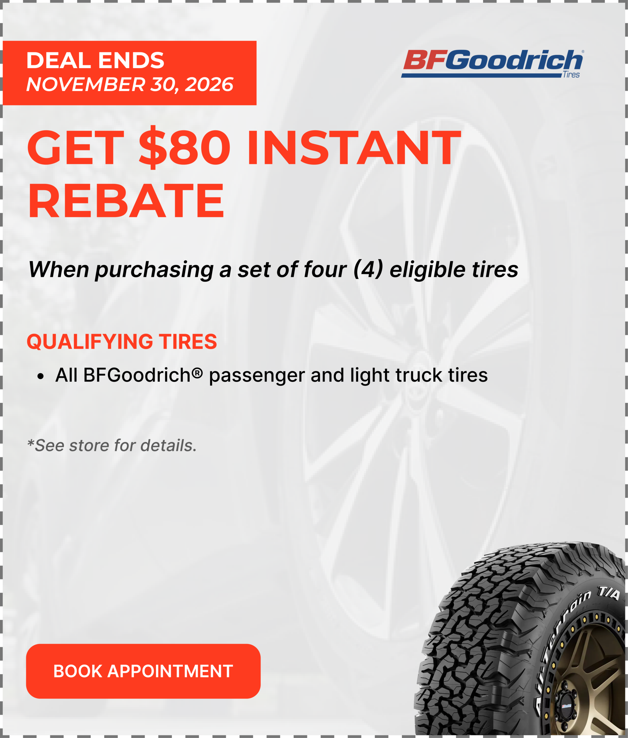 Save $240 on qualifying BFGoodrich tires — Redeem Offer