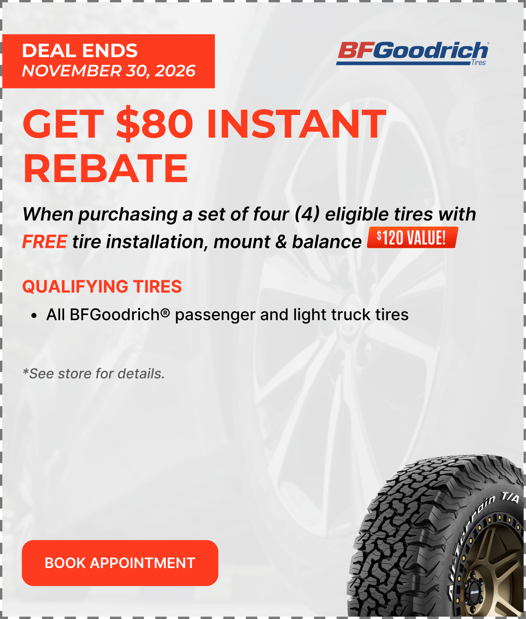 Save $240 on qualifying BFGoodrich tires — Redeem Offer