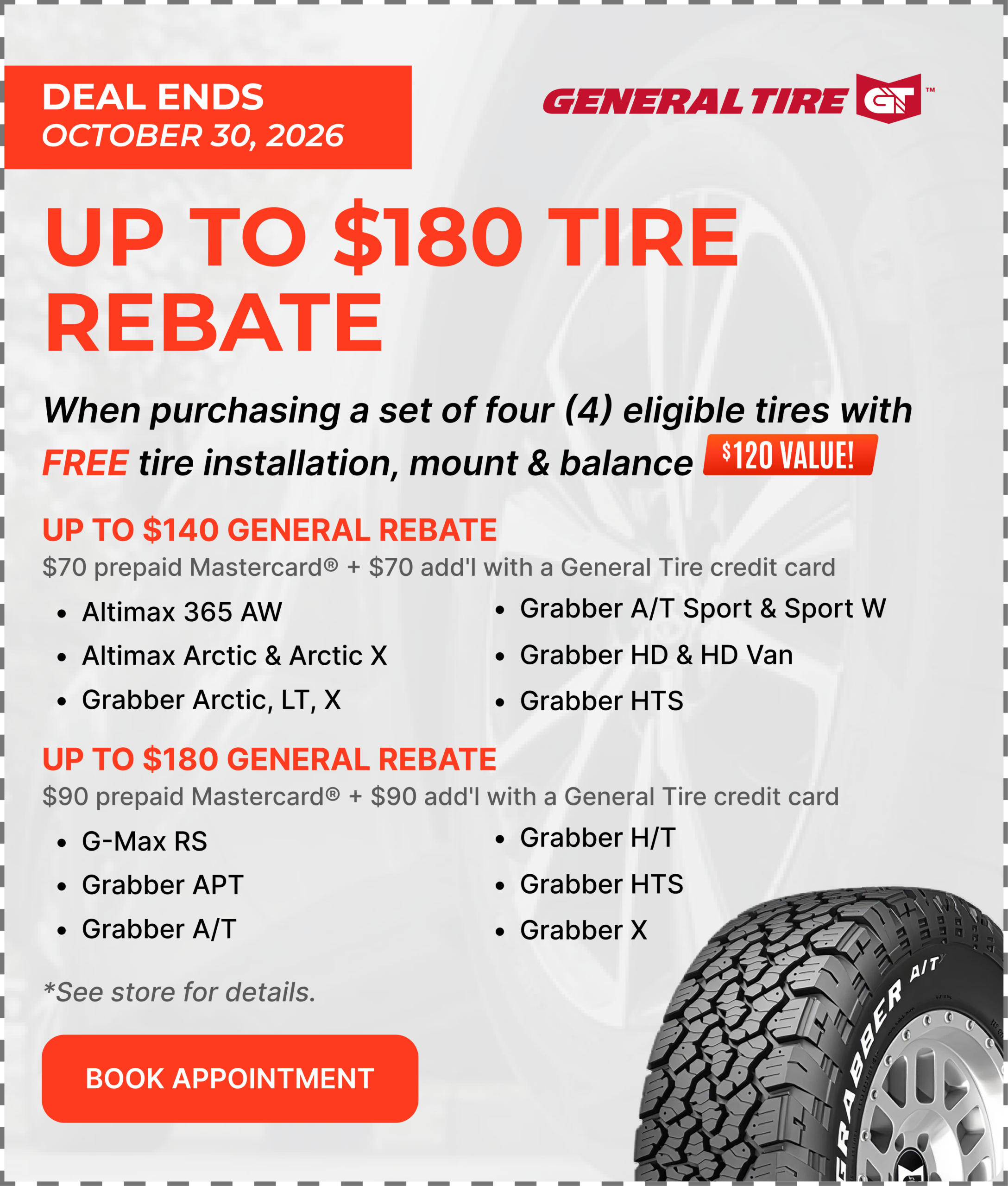 Up to $140–$180 General Tire rebate — Shop Tires