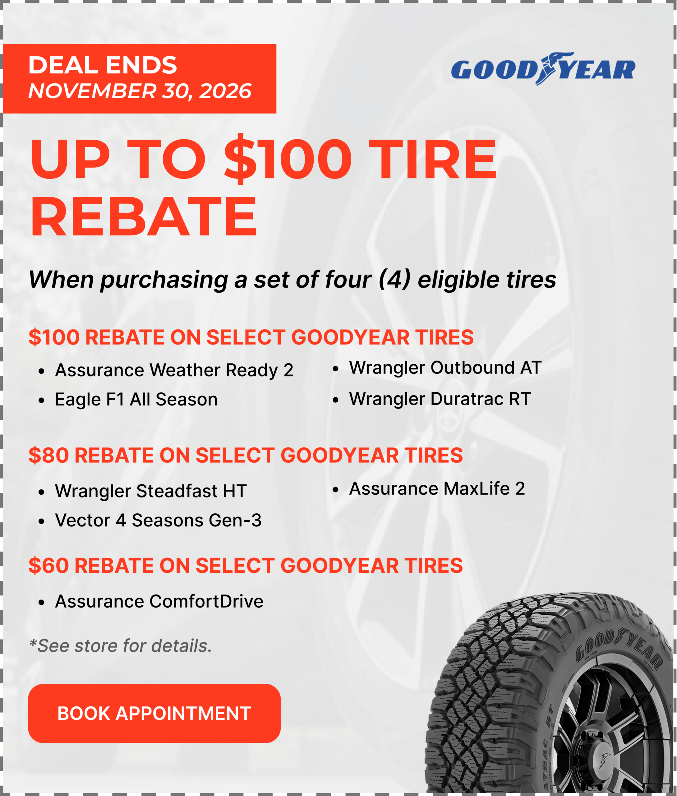 Save $260 on qualifying Goodyear tires — Shop Tires