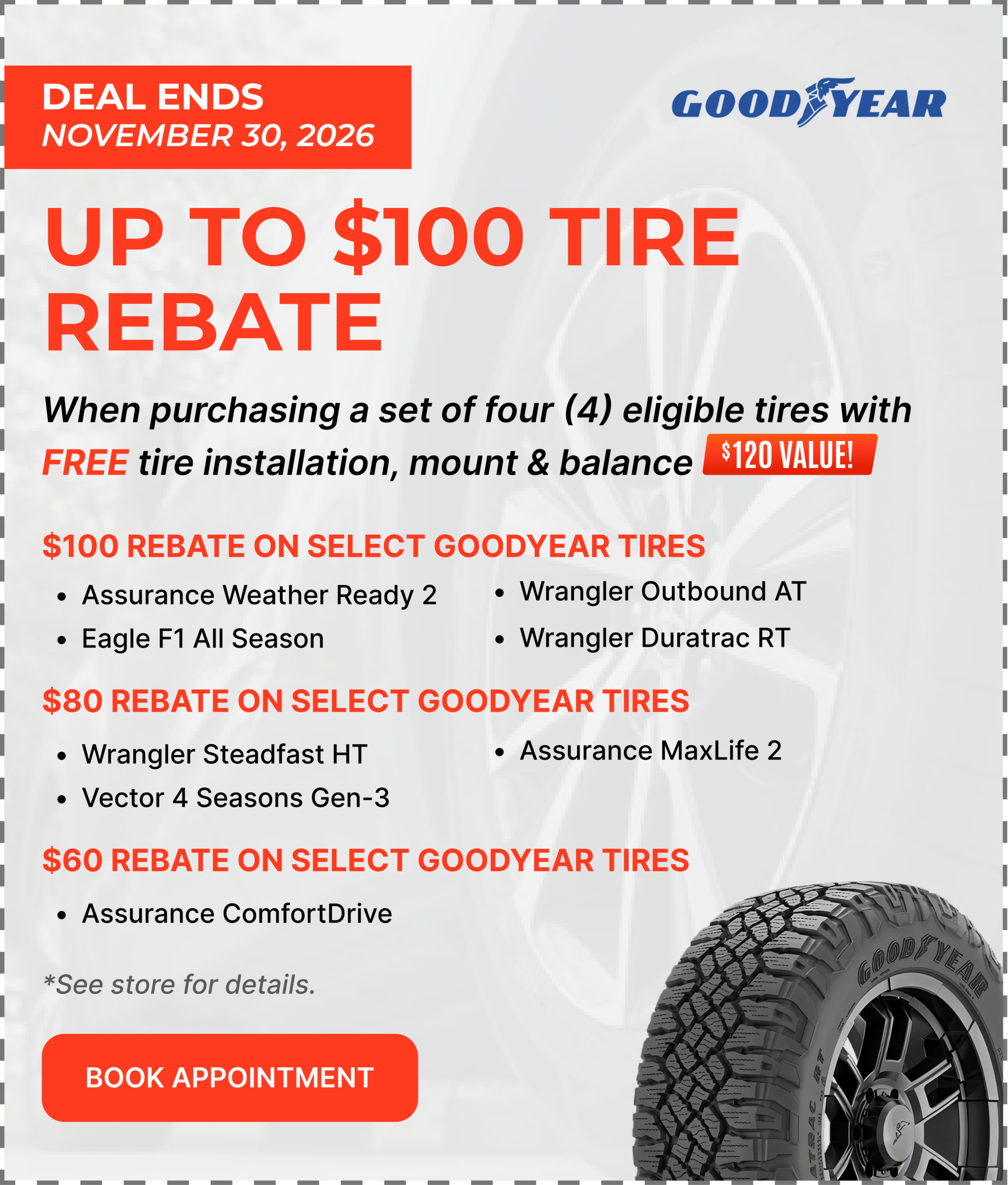 Save $260 on qualifying Goodyear tires — Shop Tires