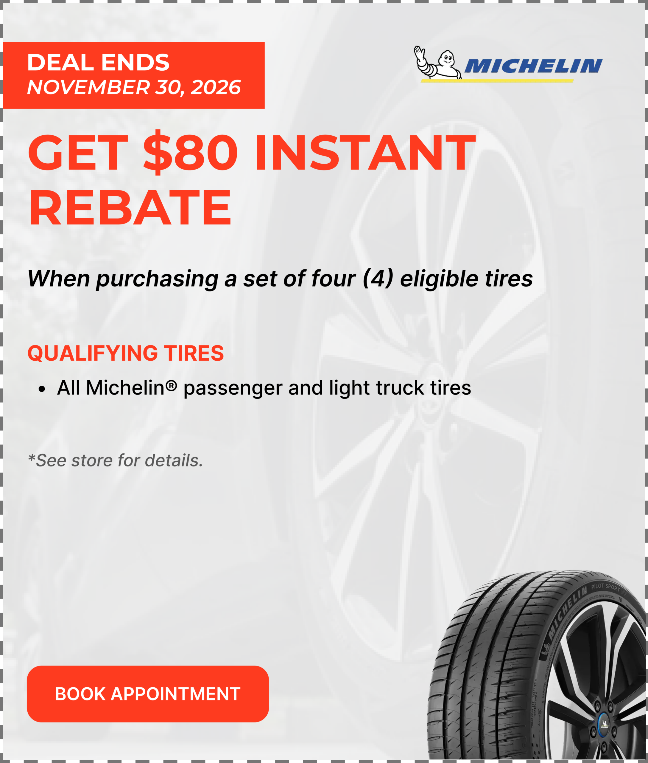 Save $240 on qualifying Michelin tires — Redeem Offer