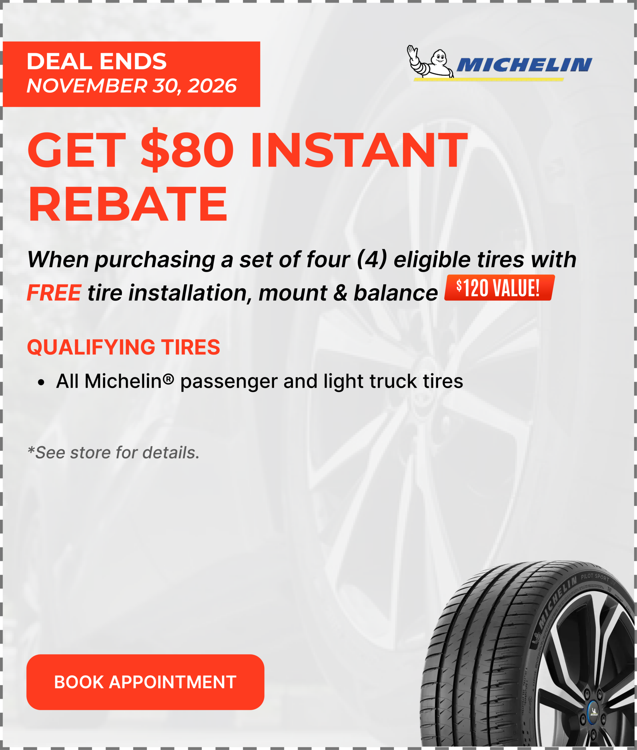 Save $240 on qualifying Michelin tires — Redeem Offer