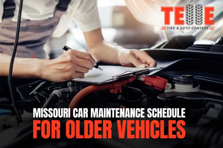 Older vehicle receiving maintenance at a Missouri auto repair shop
